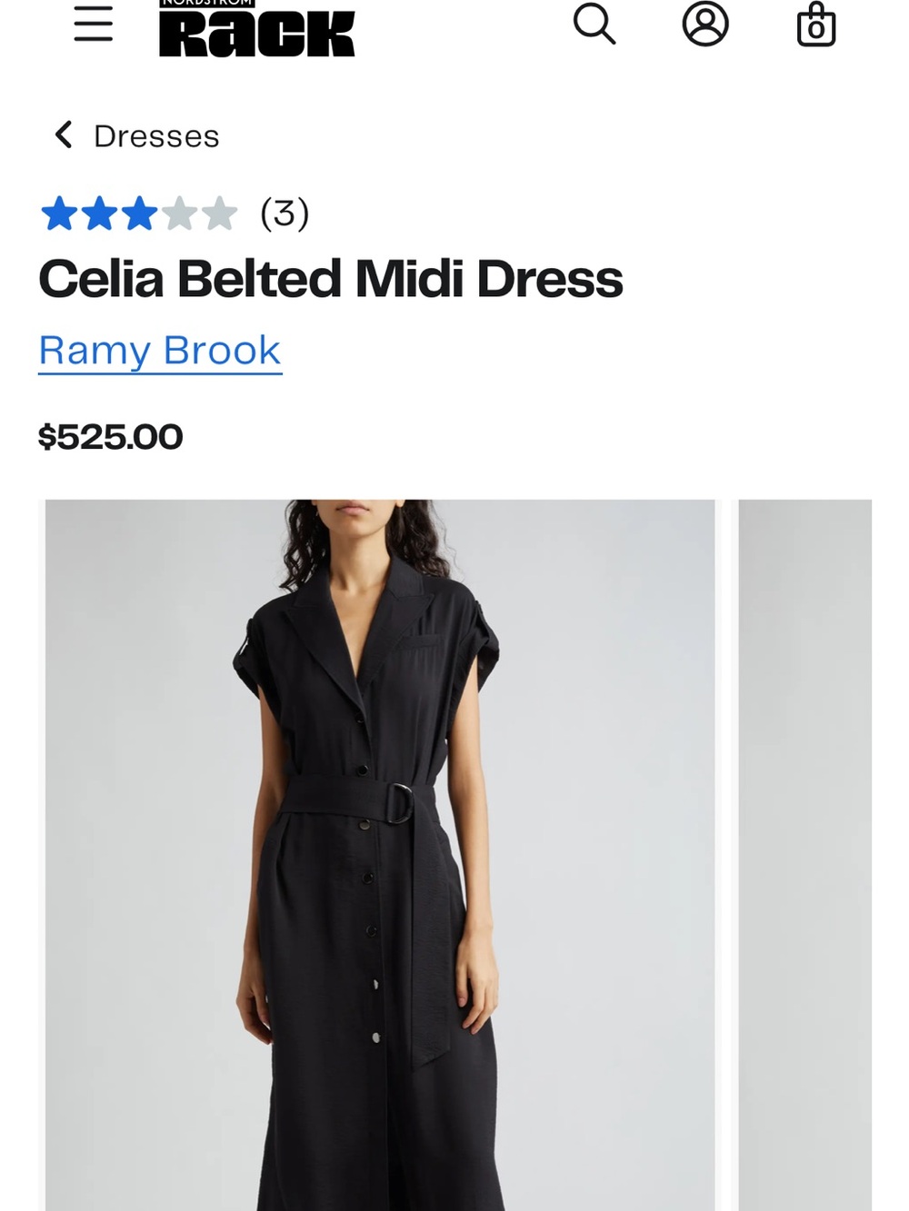 Ramy Brook Black Celia Belted Shirt‑Dress Midi